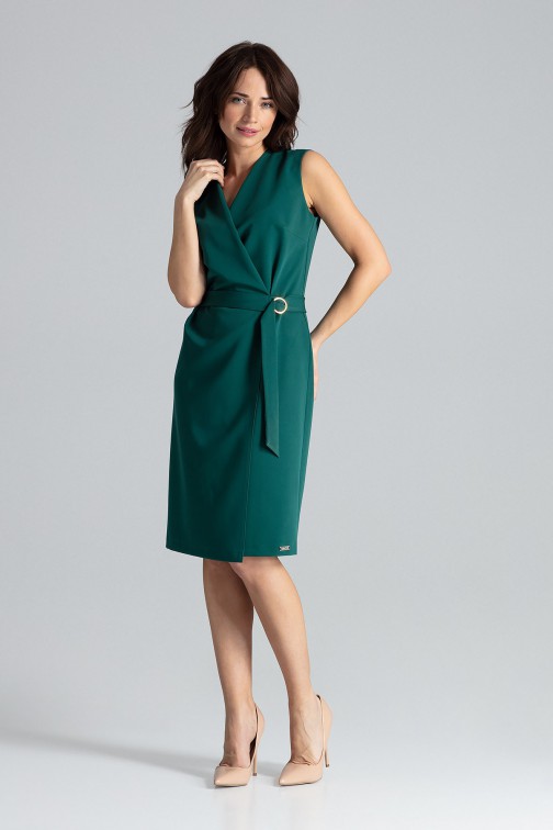 CM4473 Elegancka sukienka midi bez rękawów - zielona
