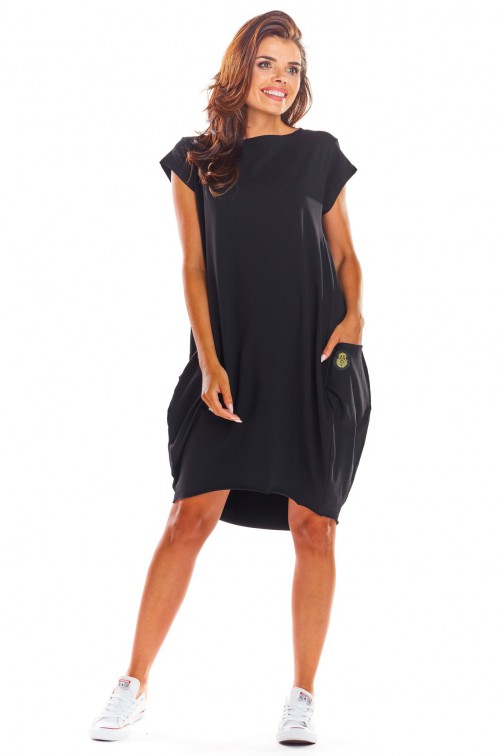 CM4515 Luźna sukienka z krótkim rękawem - czarna