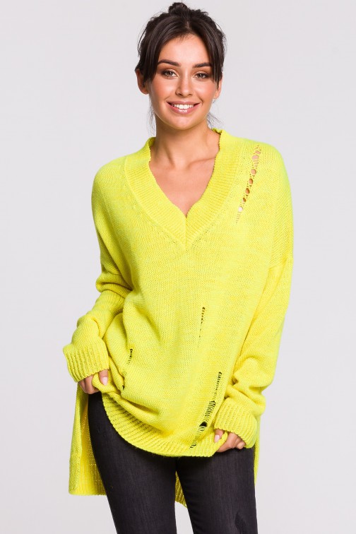 CM4614 Sweter z dziurami - żółty