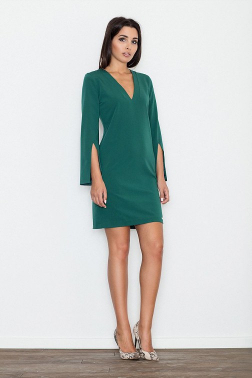 CM3234 Elegancka sukienka z rozciętymi rękawami - zielona