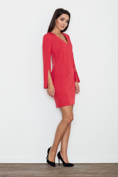 CM3234 Elegancka sukienka z rozciętymi rękawami - czerwona