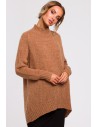 Asymetryczny sweter z półgolfem - karmelowy