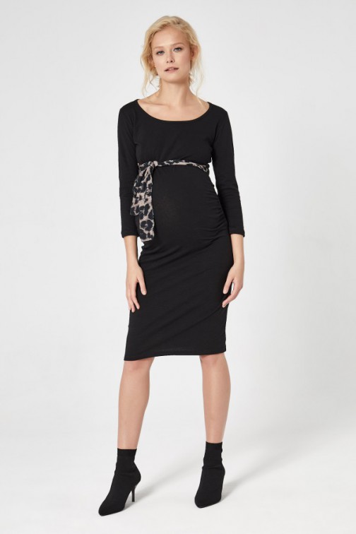 CM4723 Sukienka ciążowa z ozdobnym wiązaniem - czarna