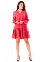 Luźna sukienka mini z falbanką - różowa