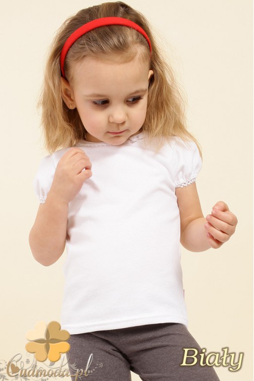 MA016 Gładka dziewczęca bluzeczka z koronką - biała
