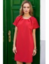 Luźna sukienka z kontrafałdami przy szyi - czerwona