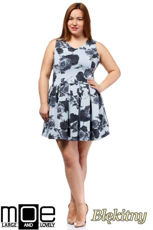 CM1650 Rozkloszowana sukienka mini bez rękawów - błękitna