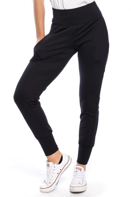 CM1699 Sportowe spodnie damskie ze ściągaczem - czarne