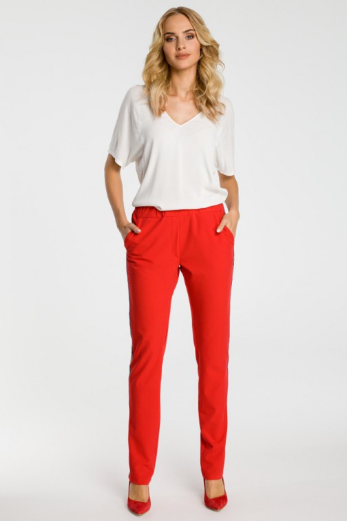 CM3316 Damskie spodnie z lampasem - czerwone