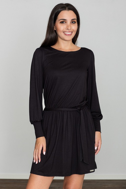 CM3471 Zwiewna luźna sukienka z długimi rękawami - czarna