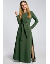 Sukienka maxi z rozcięciem na udo - militarno zielona
