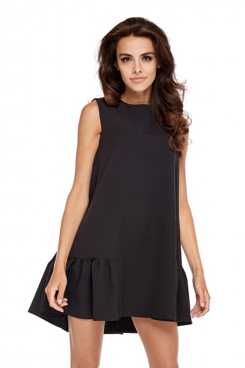 CM3506 Elegancka sukienka bez rękawów z falbanką - czarna