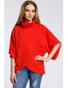 Bluza na zakładkę z szerokimi rękawami - czerwona