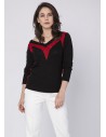Elegancki sweter z metalizowanej przędzy - czarny-czerwony