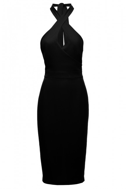 Czarna sukienka wiązana wokół szyi 