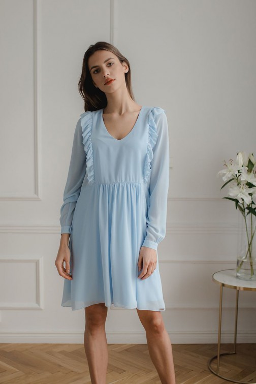 CM5294 Luźna zwiewna szyfonowa sukienka - niebieska
