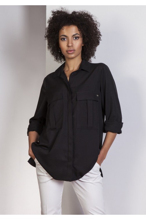 CM3648 Elegancka koszula oversize - czarna