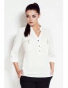 AWAMA A51 Kobieca bluzka koszula ze stójką i kieszonkami - ecru
