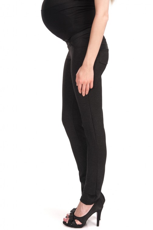 CM2474 Elastyczne legginsy ciążowe ze skórzanymi wstawkami - czarne