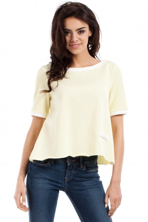 CM1557 Modna bluzka damska z zakładką na plecach - żółta