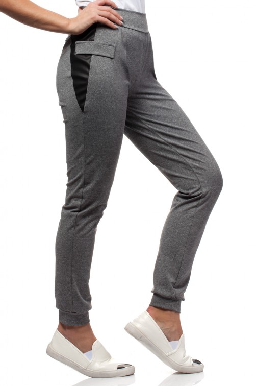 CM1698 Sportowe spodnie ze skórzanymi wstawkami - szare