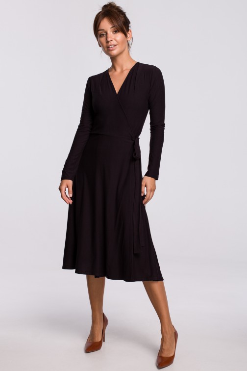 CM5418 Sukienka kopertowa midi z długim rękawem - czarna