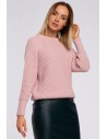 Sweter prążek pod szyję - różowy