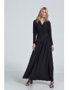 Kopertowa sukienka maxi z długim rękawem - czarna