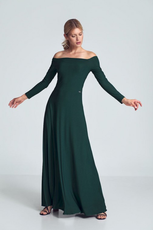 CM5483 Zmysłowa sukienka z szerokim dekoltem - zielona