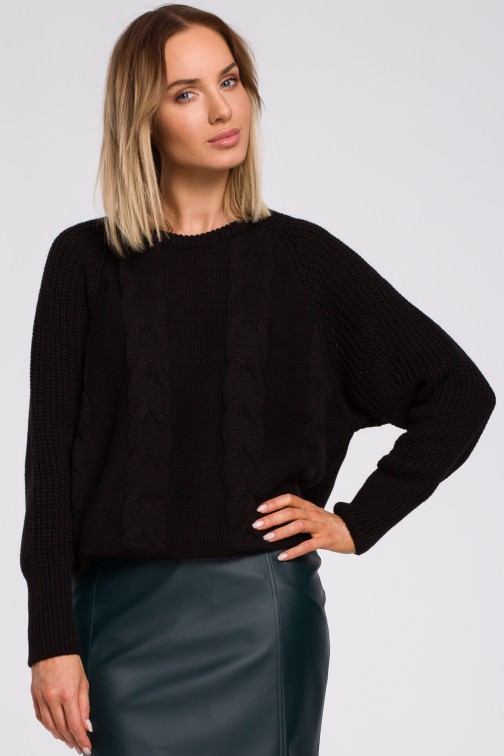 CM5502 Sweter z szerokimi rękawami - czarny