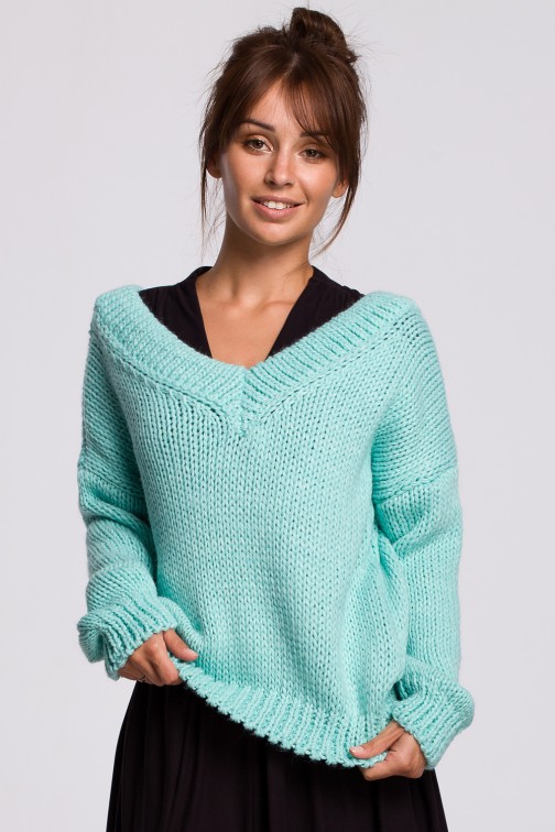 CM5523 Sweter z dekoltem V - miętowy