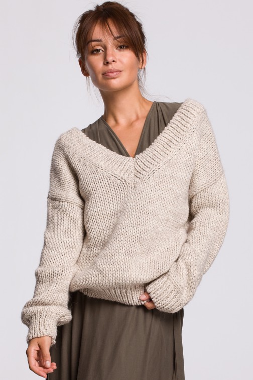CM5523 Sweter z dekoltem V - beżowy