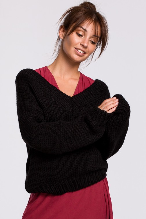 CM5523 Sweter z dekoltem V - czarny