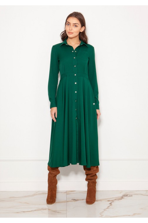 CM5620 Koszulowa sukienka na napy - zielona