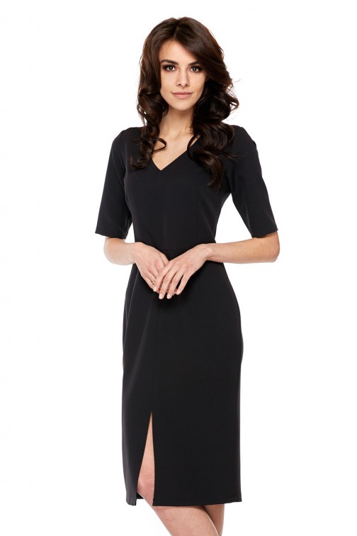 CM3770 Elegancka sukienka z krótkim rękawem - czarna