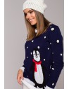 Sweter świąteczny z pingwinem - granatowy