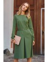 Trapezowa sukienka z długim rękawem - zielona
