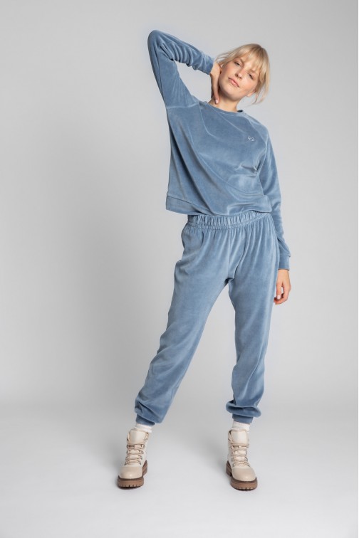 CM5706 Spodnie typu jogger z weluru - niebieskie