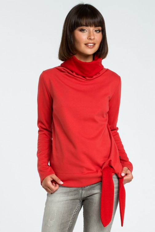 CM3799 Stylowa bluza z wiązaniem - czerwona