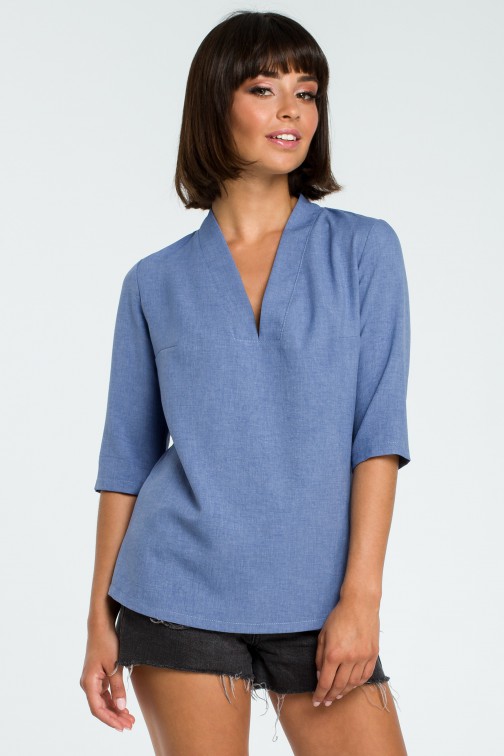 CM3819 Kobieca bluzka koszulowa - niebieska
