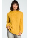 Damski sweter z warkoczem - żółty
