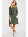 Trapezowa sukienka z kieszenią - miliarno zielona OUTLET