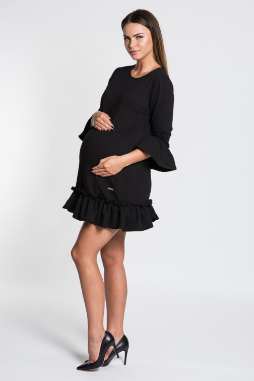 CM5772 Sukienka ciążowa z falbanką - czarna