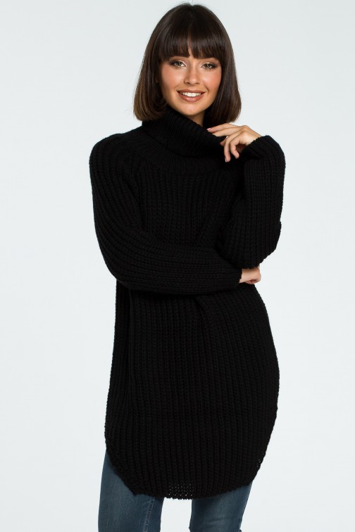 CM3826 Długi sweter z golfem - czarny