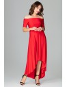 Asymetryczna sukienka wieczorowa z falbanami - czerwona