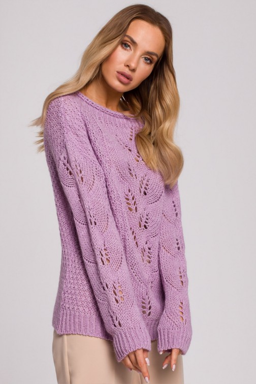 CM5891 Sweter z ażurowym wzorem po środku - liliowy