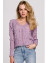 Krótki ażurowy sweter - liliowy