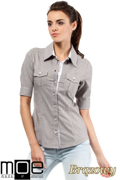 CM0284 Klasyczna taliowana koszula mankiety - brązowa