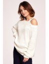 Sweter z wycięciami na ramionach - ecru