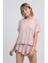Wiskozowa bluzka do spania z rozcięciem - różowa
